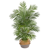 4' Areca Artificial Palm Branches in Boho Chic Handmade Cotton & Jute Gray Woven Planter House Nimbus