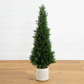 4’ UV Resistant Artificial Cedar Tree in Decorative White Planter (Indoor/Outdoor) House Nimbus
