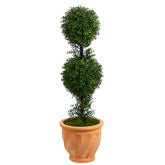 40” Boxwood Double Ball Topiary Artificial Tree in Terra-Cotta Planter (Indoor/Outdoor) House Nimbus