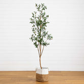 7’ Artificial Olive Tree with Natural Trunk and Handmade Jute Basket House Nimbus