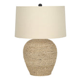 25" Table Lamp with Rattan Base and Linen Drum Shade