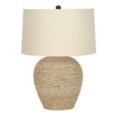 25" Table Lamp with Rattan Base and Linen Drum Shade House Nimbus