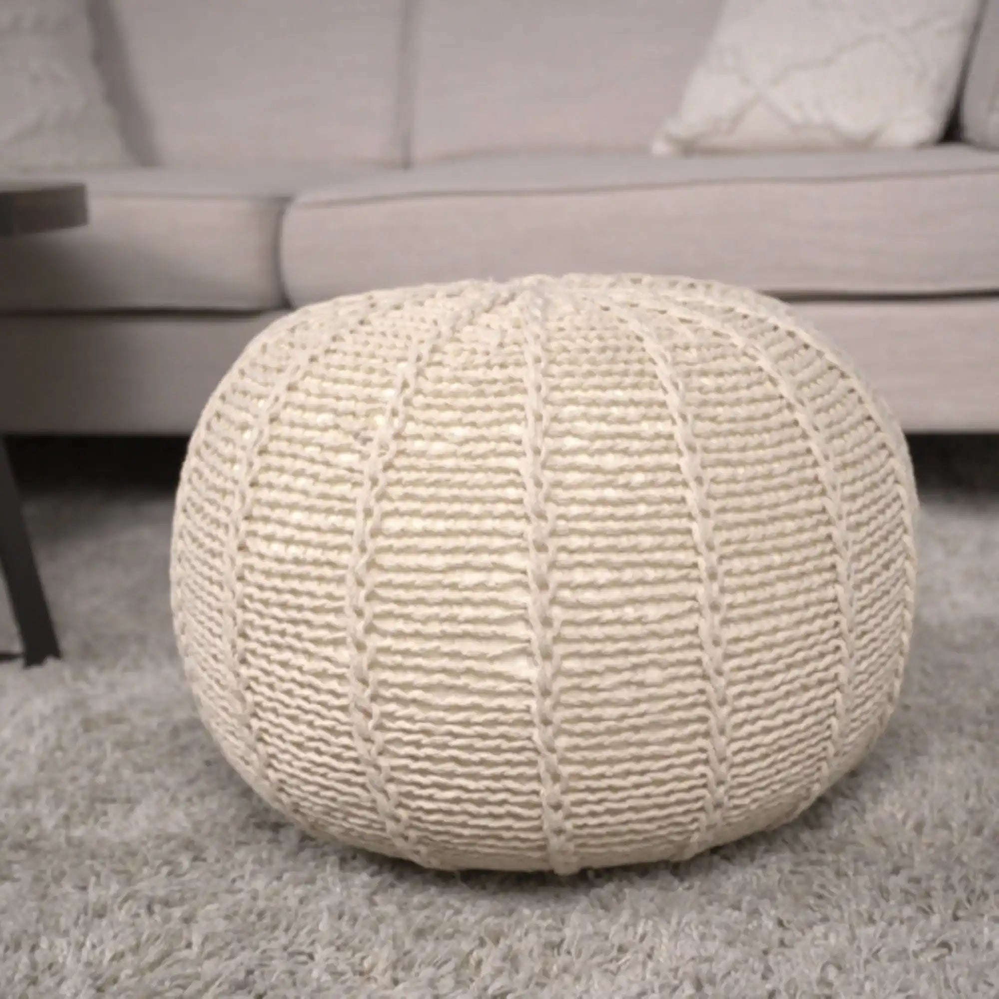 Bordeaux Knitted Cotton Round Pouf Ottoman and Floor Cushion House Nimbus