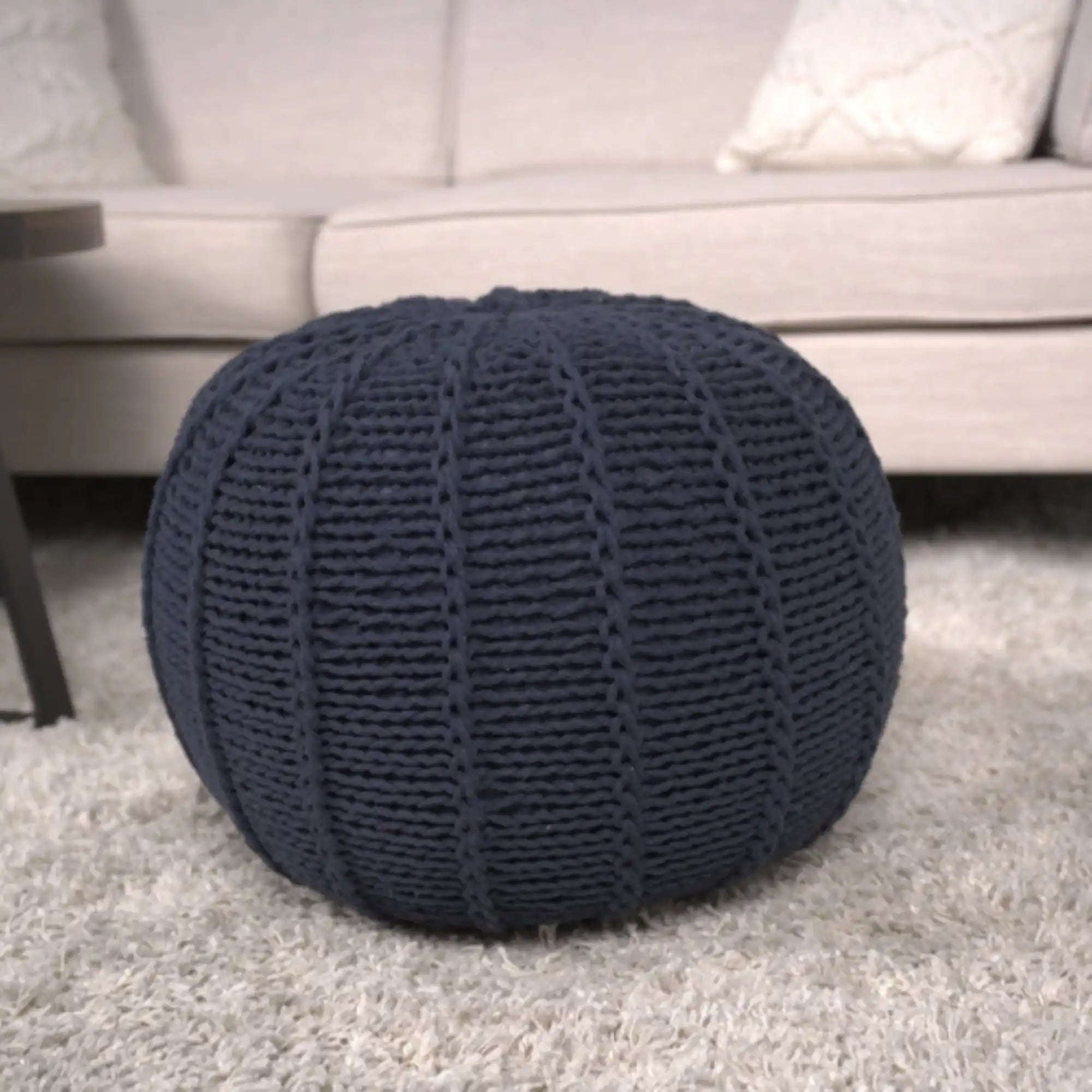 Bordeaux Knitted Cotton Round Pouf Ottoman and Floor Cushion House Nimbus
