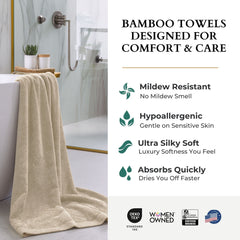 Bamboo Cotton Bath Sheet Set - Viscose from Bamboo + Cotton - 3pc - Sand