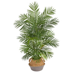 4' Areca Artificial Palm Branches in Boho Chic Handmade Cotton & Jute Gray Woven Planter House Nimbus