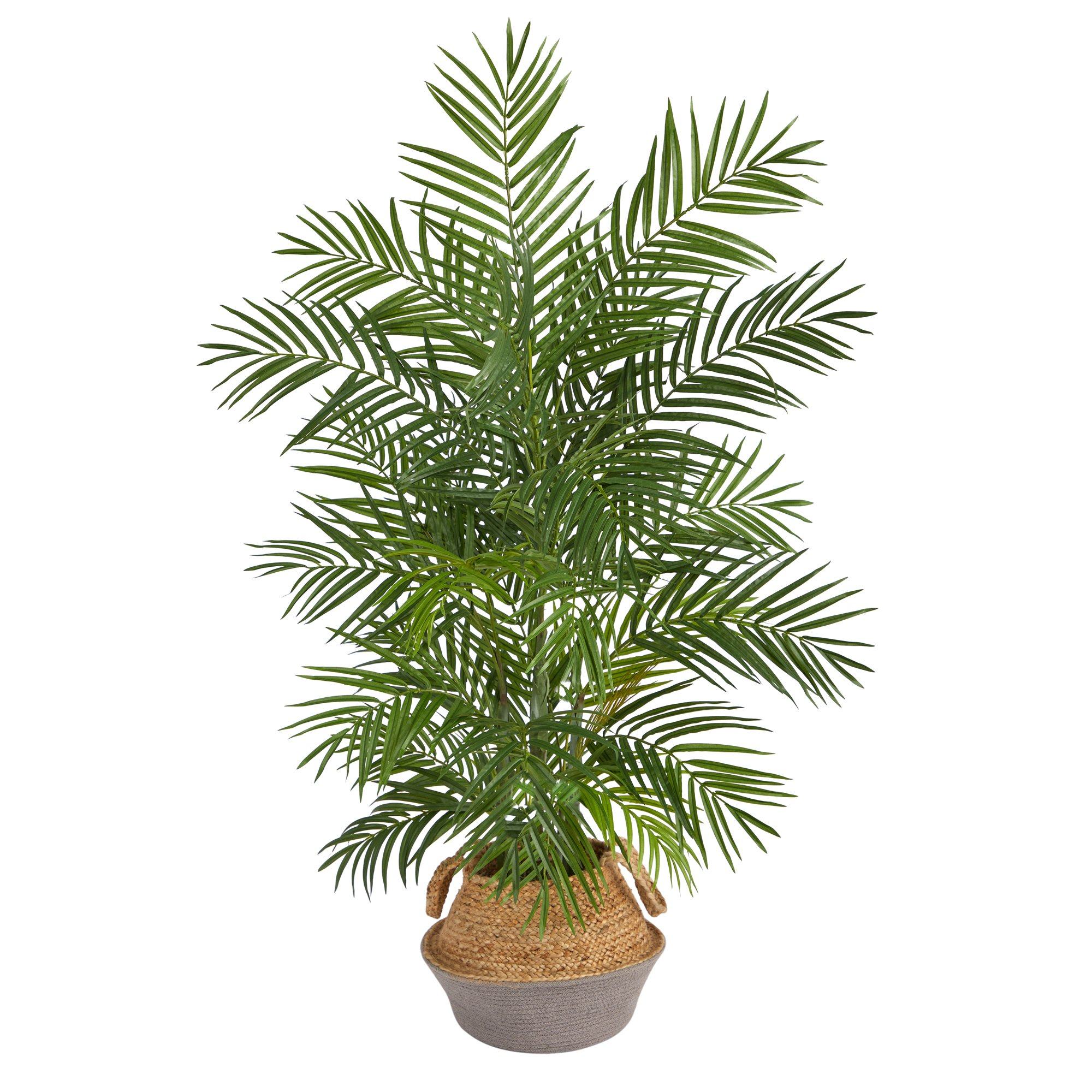 4' Areca Artificial Palm Branches in Boho Chic Handmade Cotton & Jute Gray Woven Planter House Nimbus