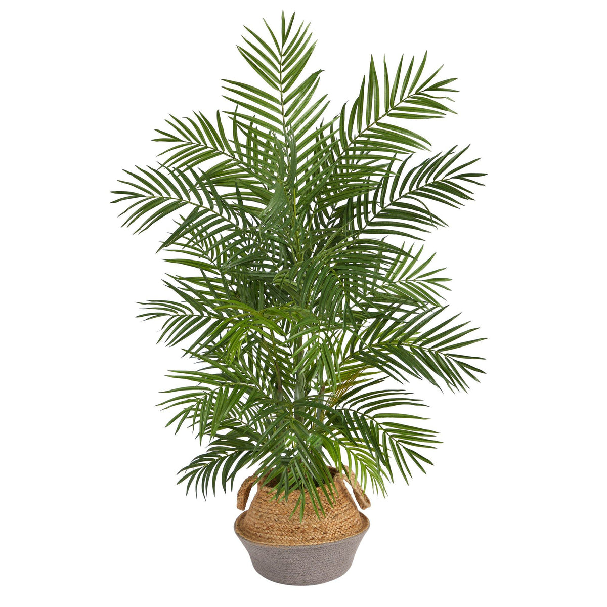 4' Areca Artificial Palm Branches in Boho Chic Handmade Cotton & Jute Gray Woven Planter House Nimbus