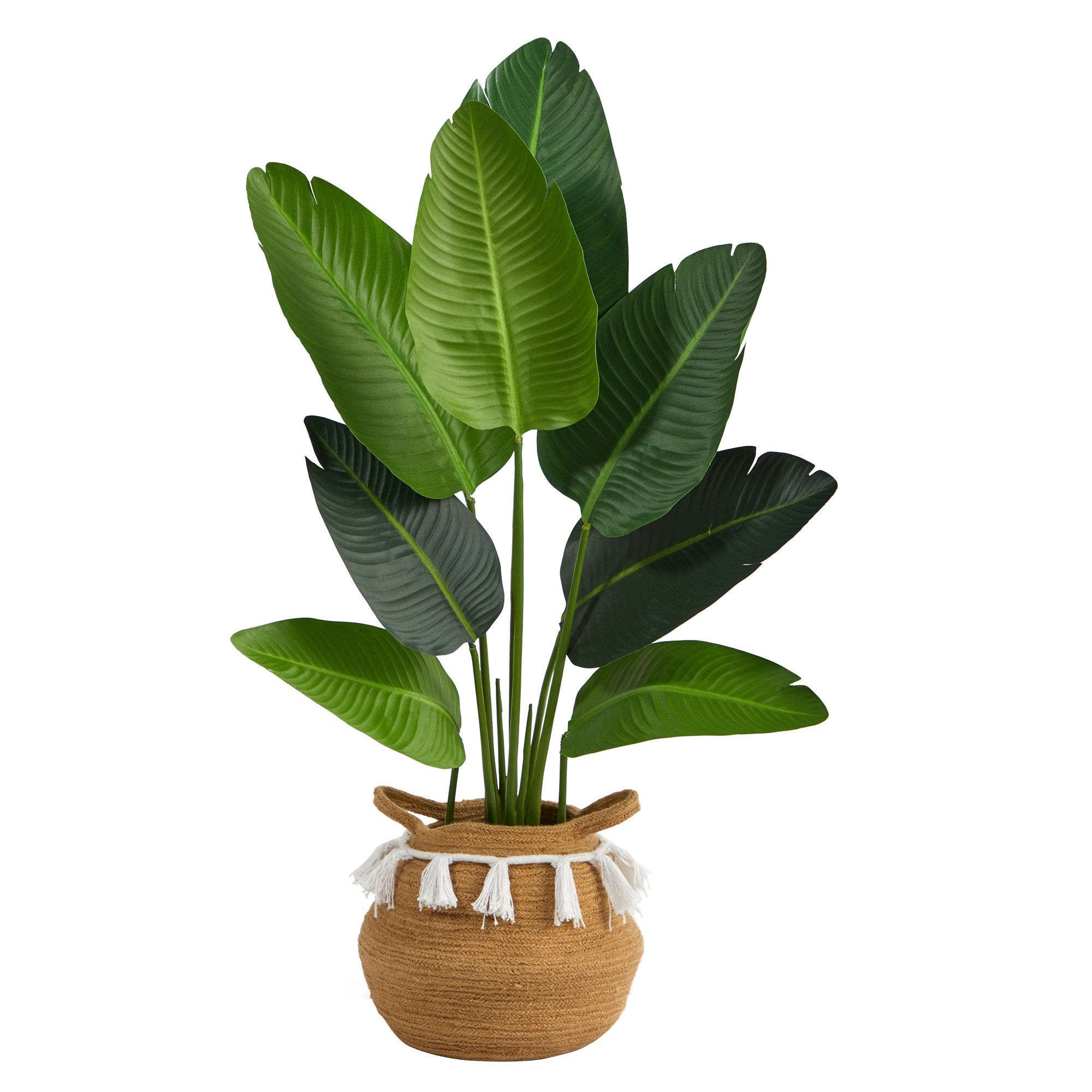 4’ Travelers Palm Artificial Tree in Boho Chic Handmade Natural Cotton Woven Planter with Tassels House Nimbus