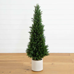 4’ UV Resistant Artificial Cedar Tree in Decorative White Planter (Indoor/Outdoor) House Nimbus
