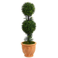 40” Boxwood Double Ball Topiary Artificial Tree in Terra-Cotta Planter (Indoor/Outdoor) House Nimbus