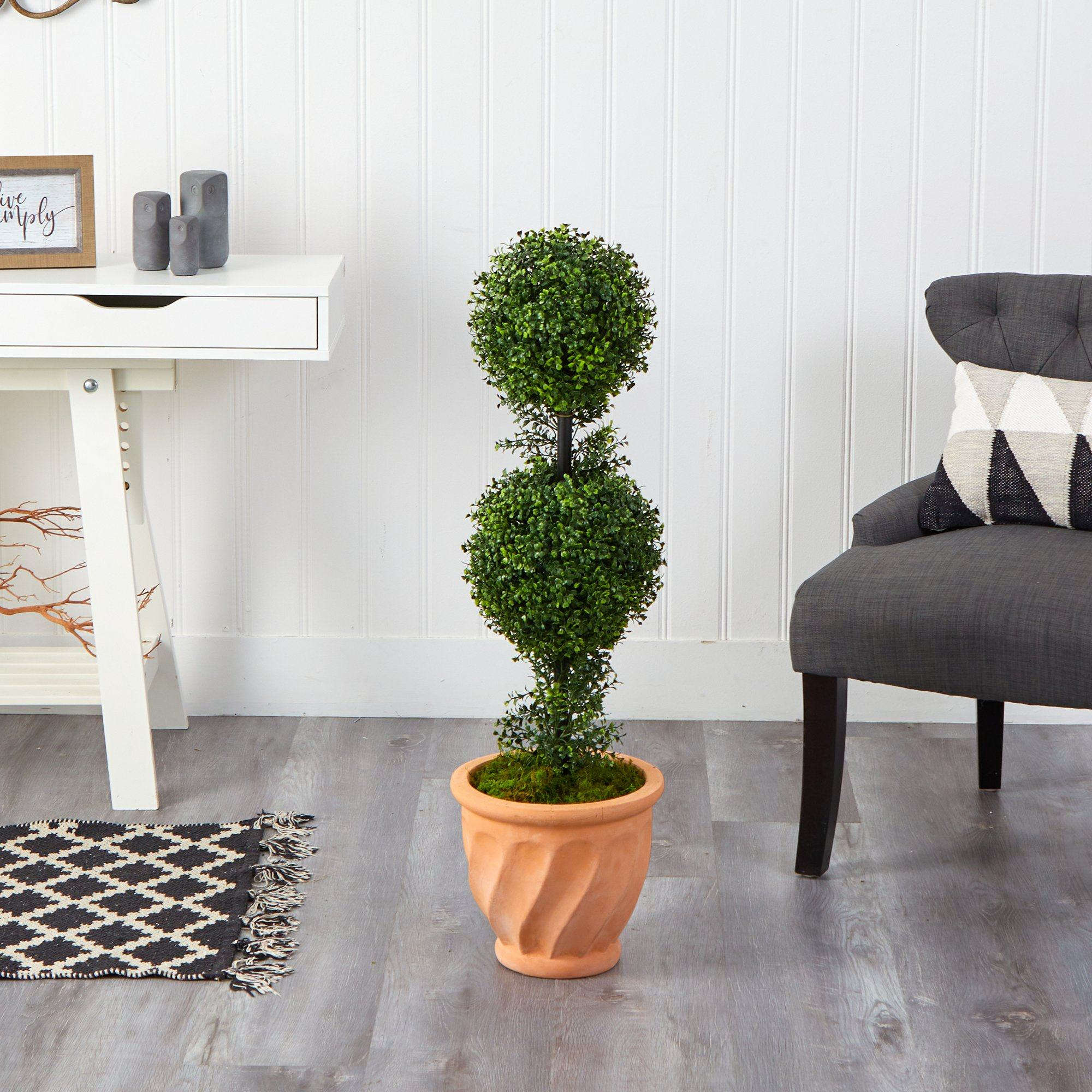 40” Boxwood Double Ball Topiary Artificial Tree in Terra-Cotta Planter (Indoor/Outdoor) House Nimbus