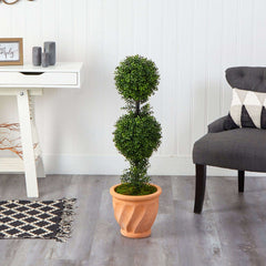 40” Boxwood Double Ball Topiary Artificial Tree in Terra-Cotta Planter (Indoor/Outdoor) House Nimbus