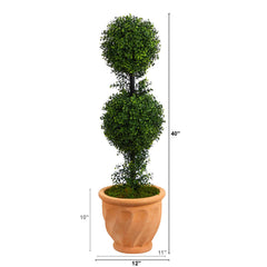 40” Boxwood Double Ball Topiary Artificial Tree in Terra-Cotta Planter (Indoor/Outdoor) House Nimbus