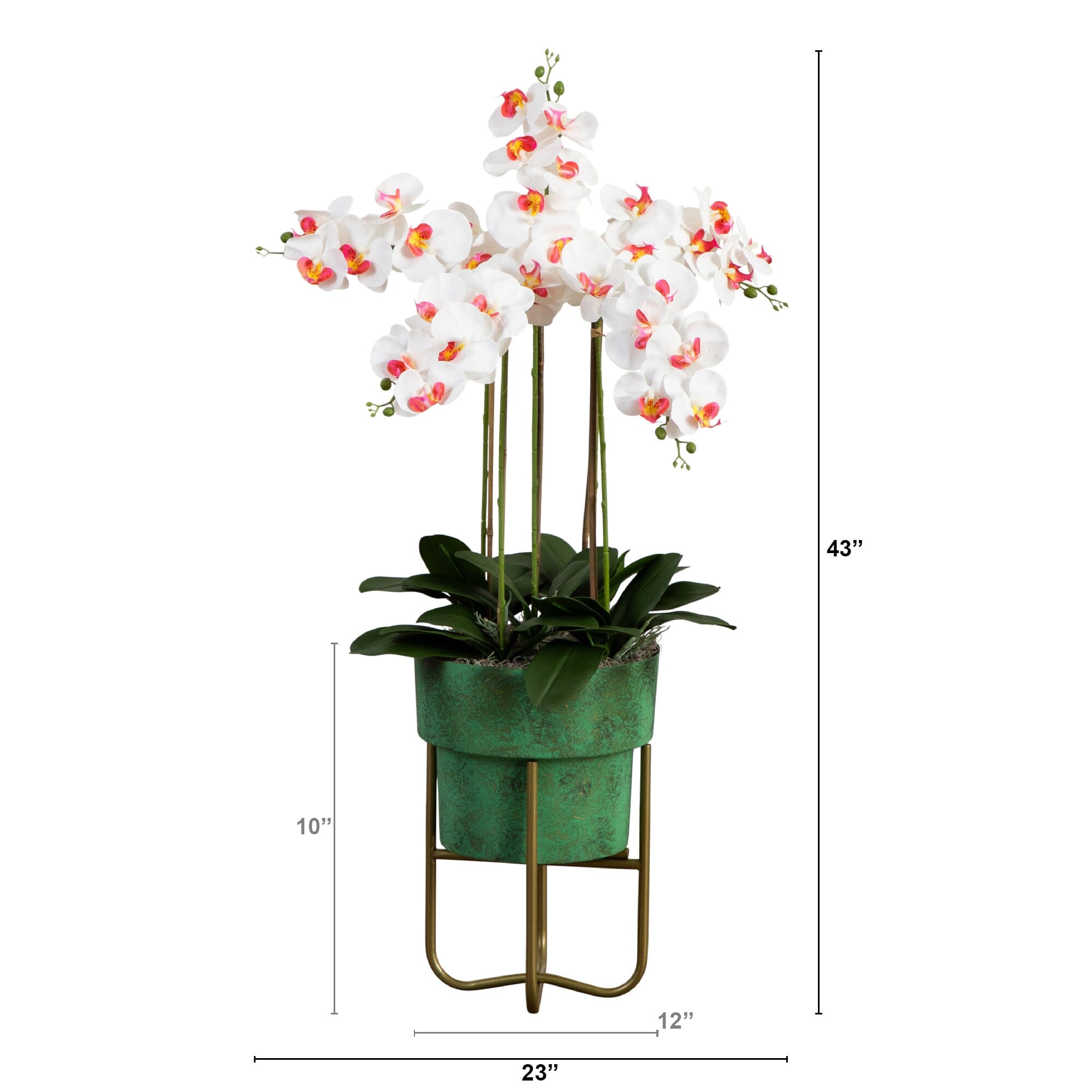 43” Artificial Orchid Arrangement in Patina Metal Planter with Stand House Nimbus