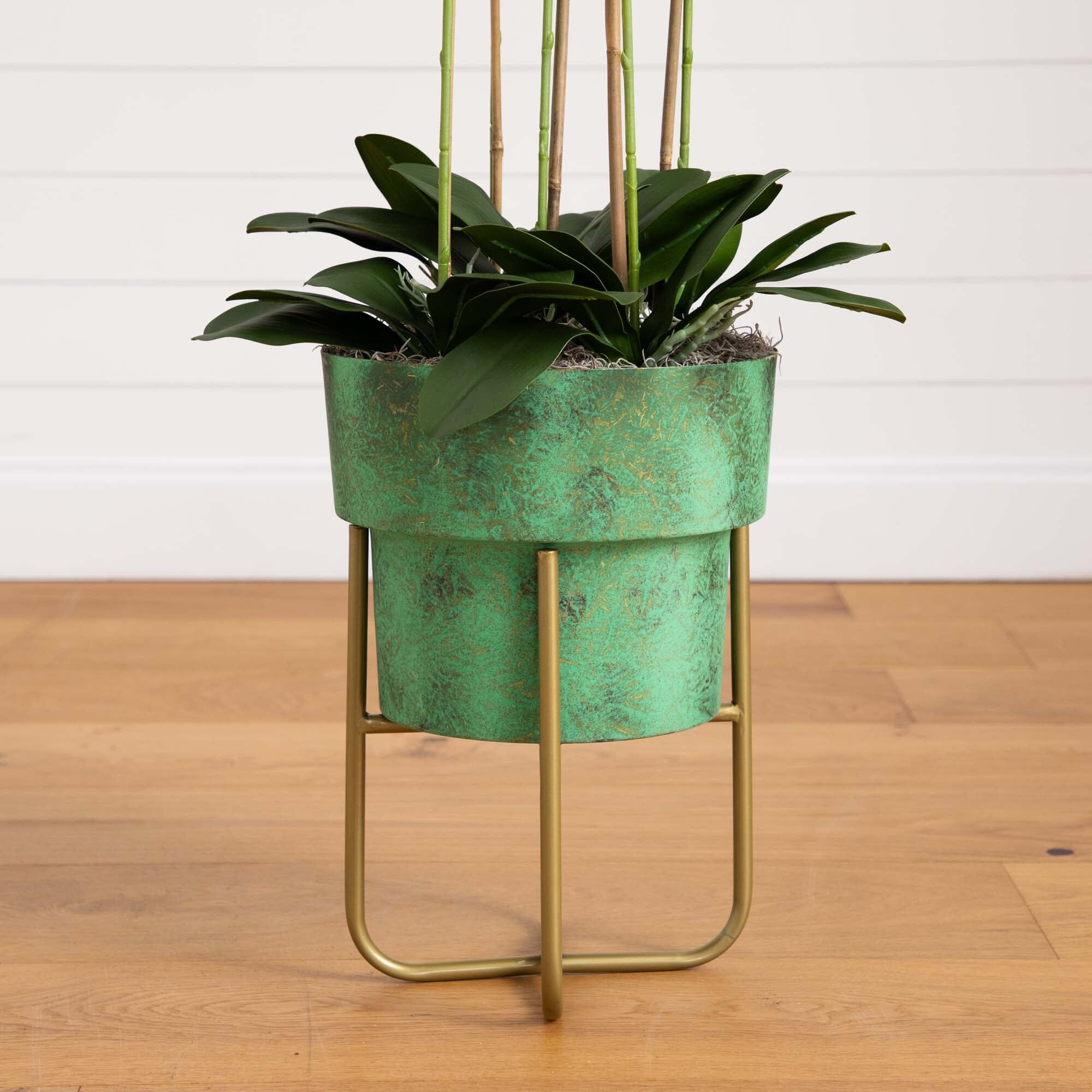 43” Artificial Orchid Arrangement in Patina Metal Planter with Stand House Nimbus