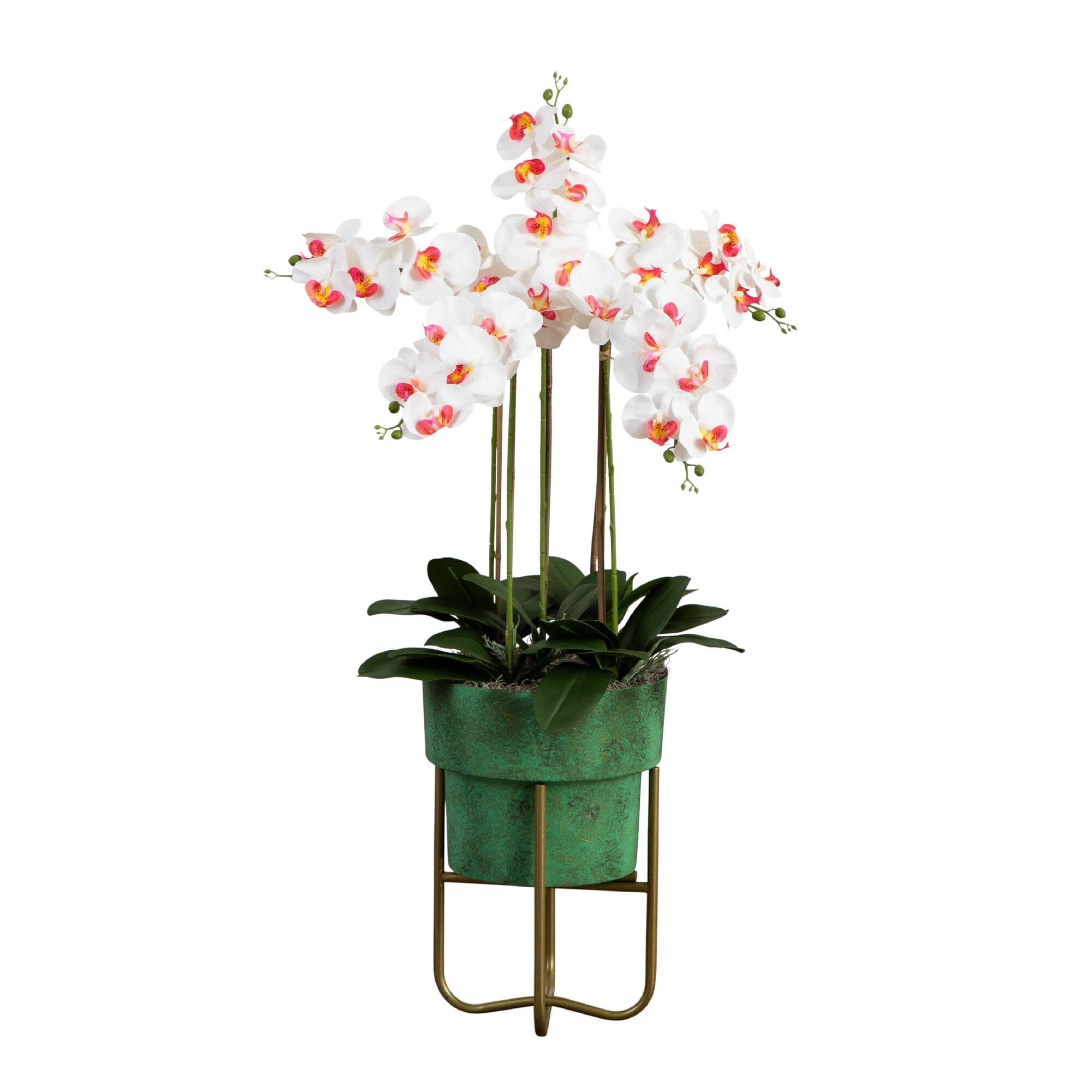 43” Artificial Orchid Arrangement in Patina Metal Planter with Stand House Nimbus