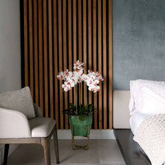 43” Artificial Orchid Arrangement in Patina Metal Planter with Stand House Nimbus