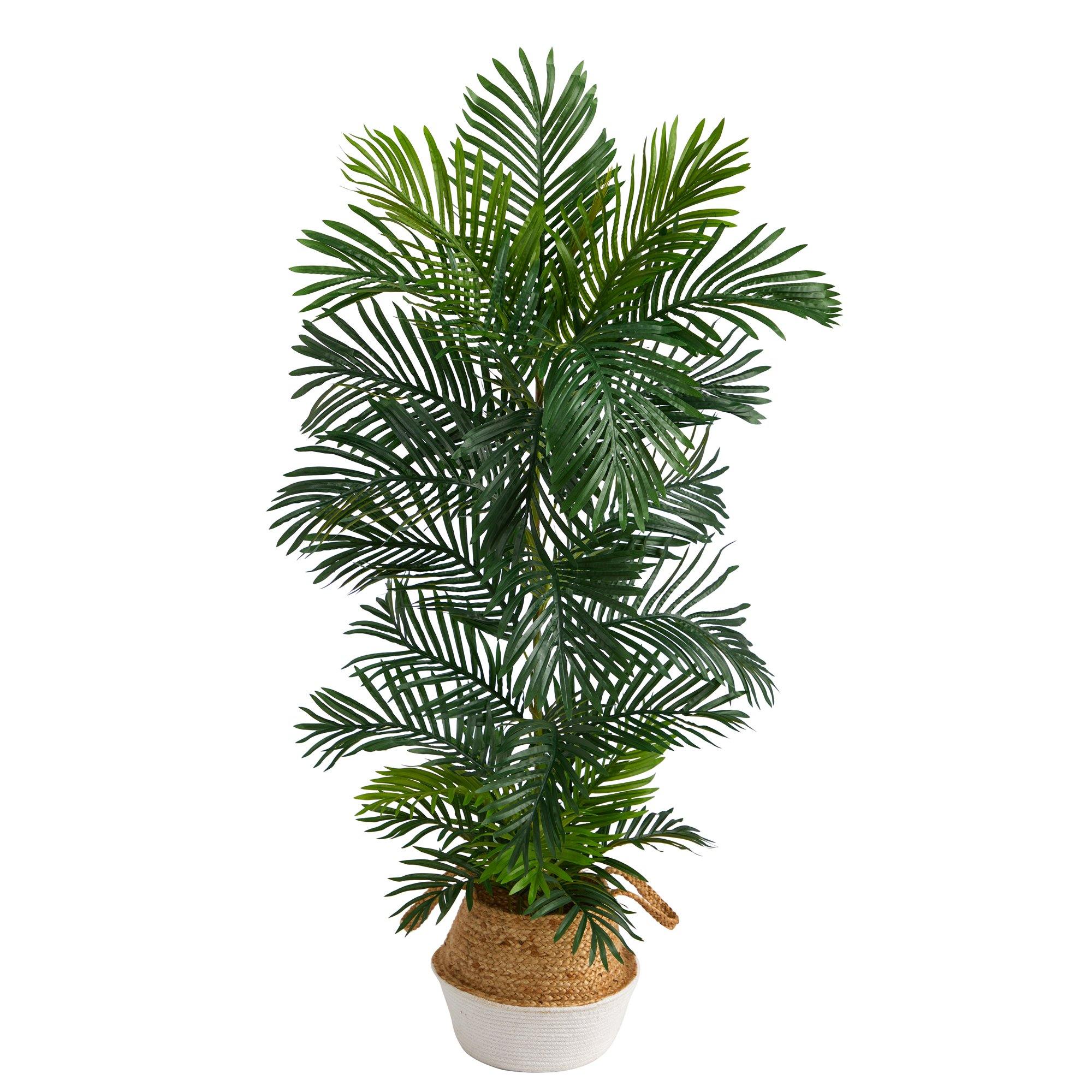 5’ Areca Palm Tree in Boho Chic Handmade Cotton & Jute White Woven Planter UV Resistant House Nimbus