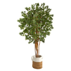 6’ Japanese Maple Artificial Tree in Handmade Natural Jute and Cotton Planter House Nimbus