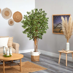6’ Japanese Maple Artificial Tree in Handmade Natural Jute and Cotton Planter House Nimbus