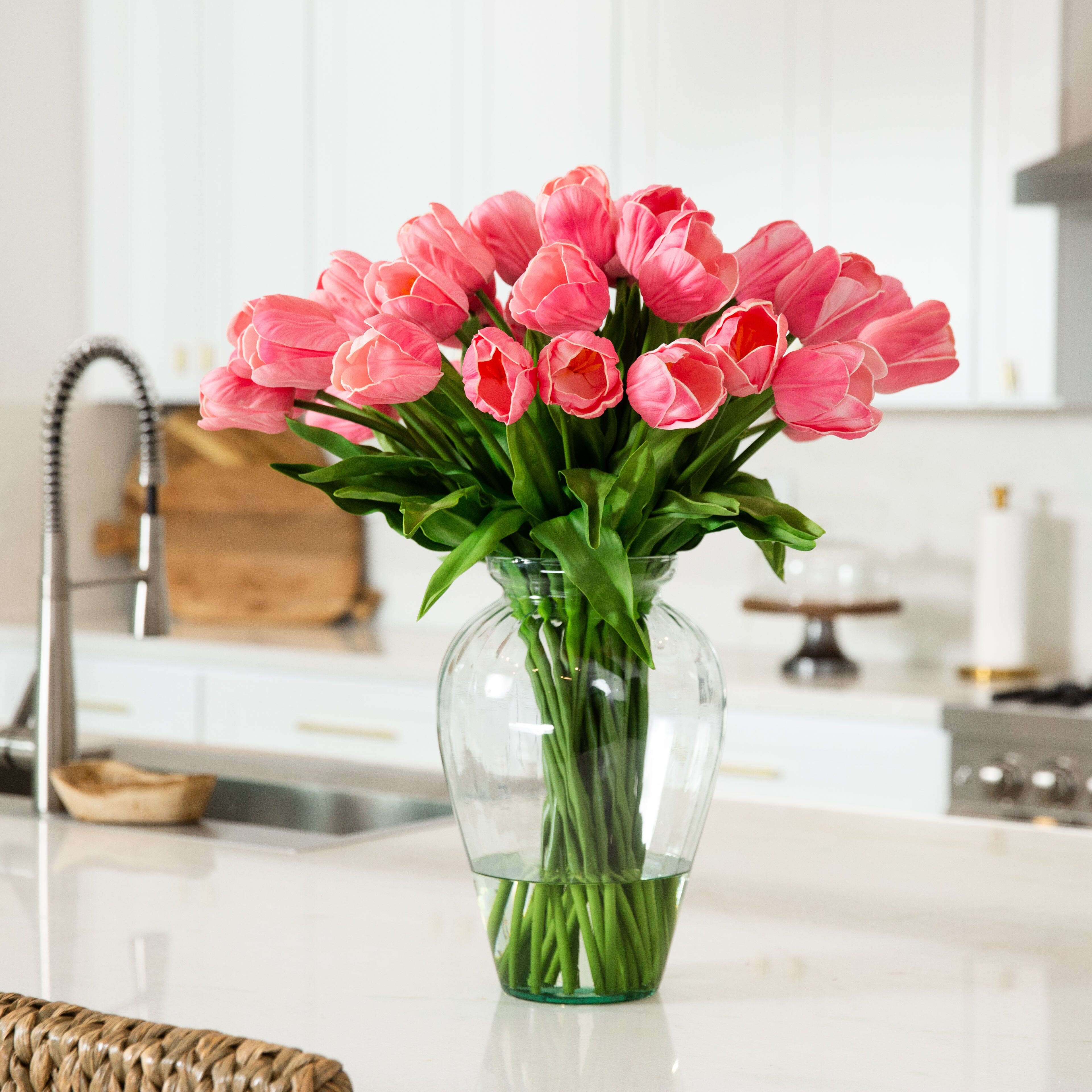 Signature Collection 24” Tulip Artificial Arrangement in Glass Vase House Nimbus