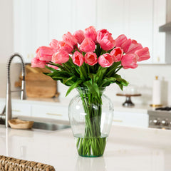 Signature Collection 24” Tulip Artificial Arrangement in Glass Vase House Nimbus