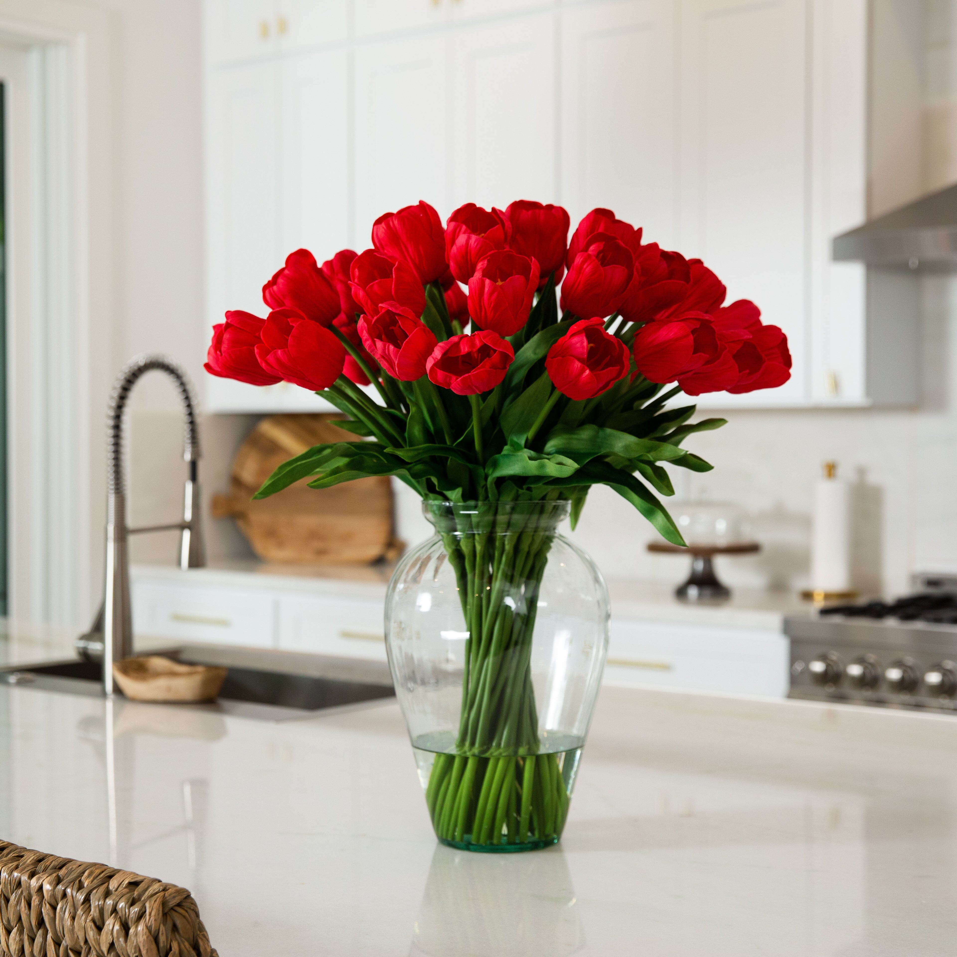 Signature Collection 24” Tulip Artificial Arrangement in Glass Vase House Nimbus