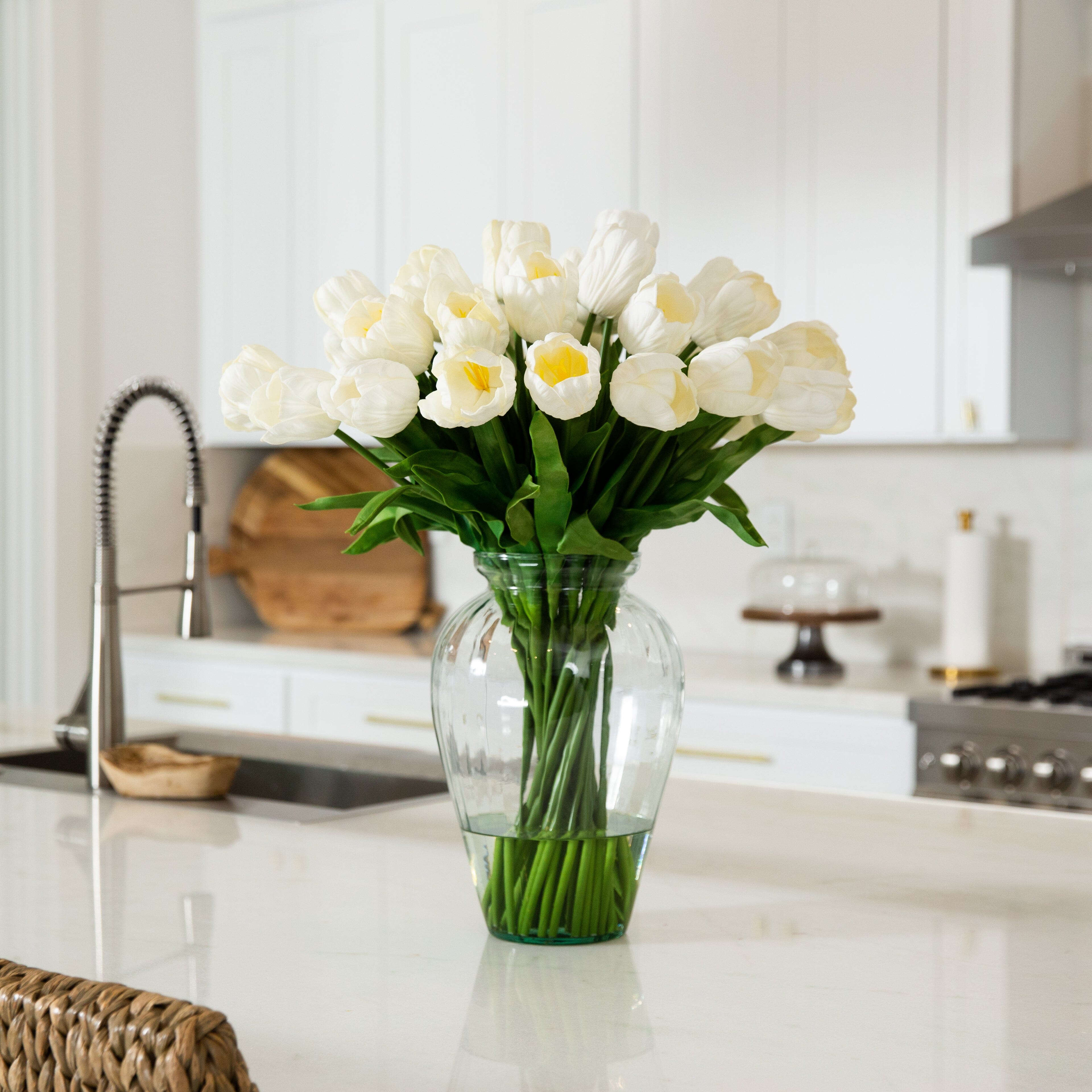 Signature Collection 24” Tulip Artificial Arrangement in Glass Vase House Nimbus