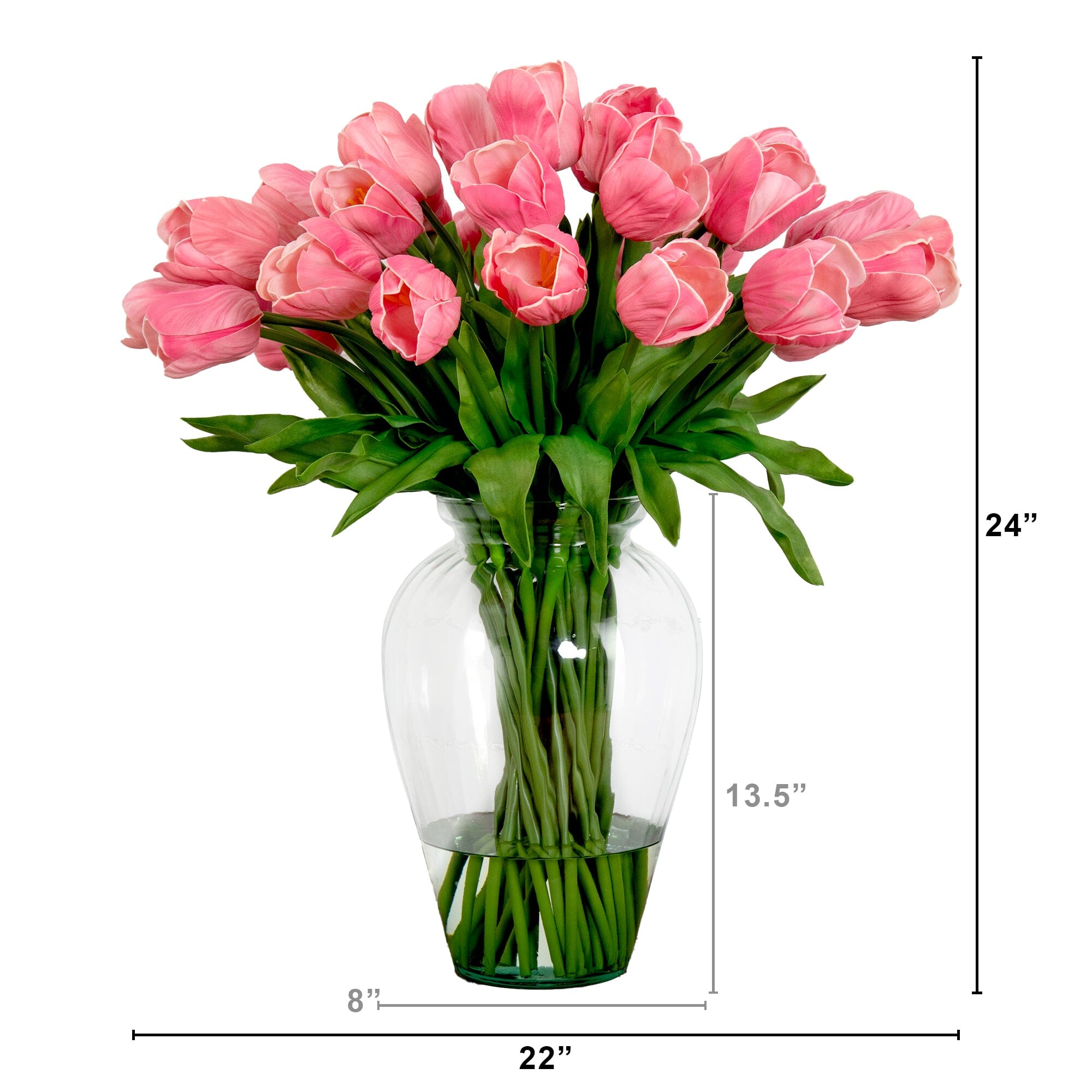 Signature Collection 24” Tulip Artificial Arrangement in Glass Vase House Nimbus