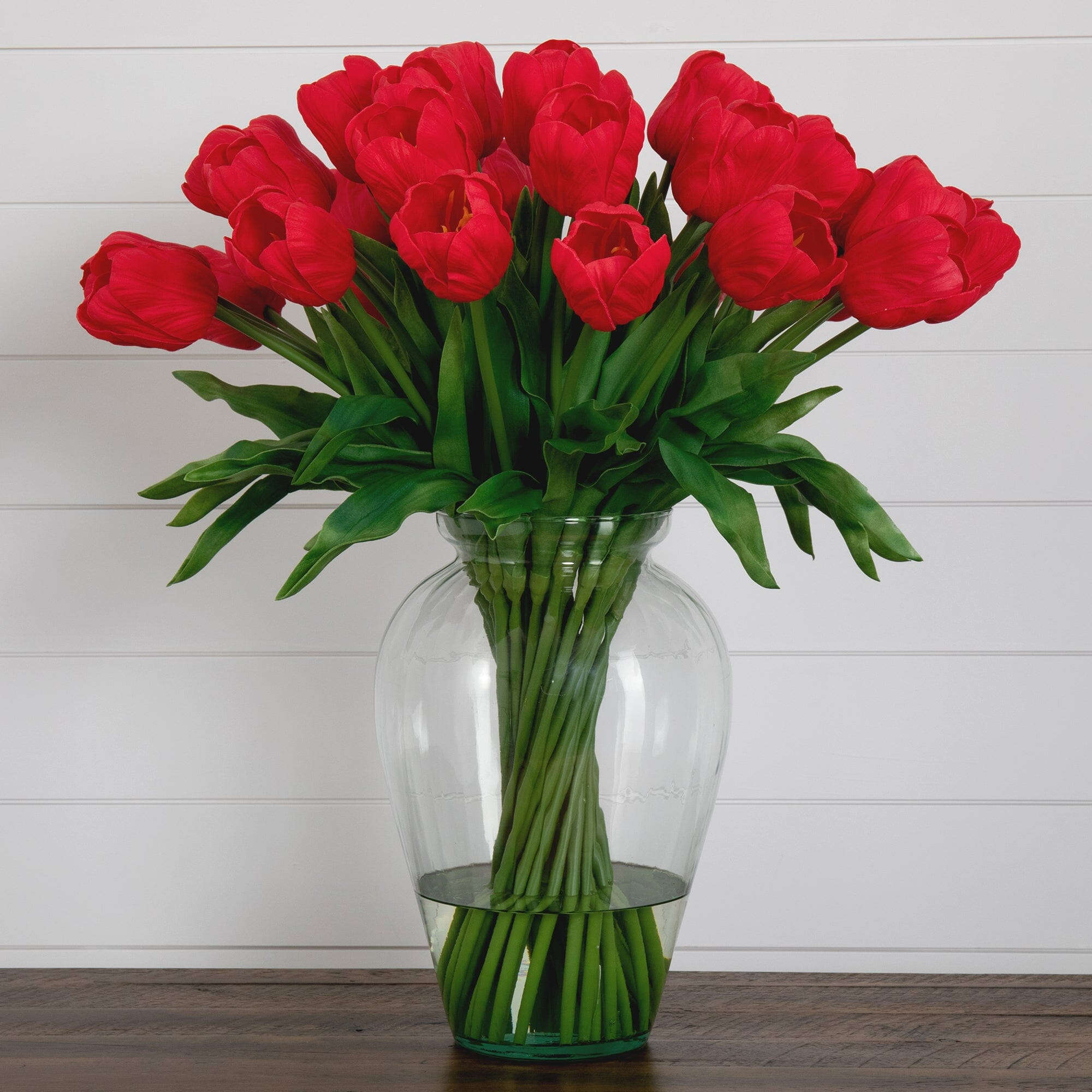 Signature Collection 24” Tulip Artificial Arrangement in Glass Vase House Nimbus