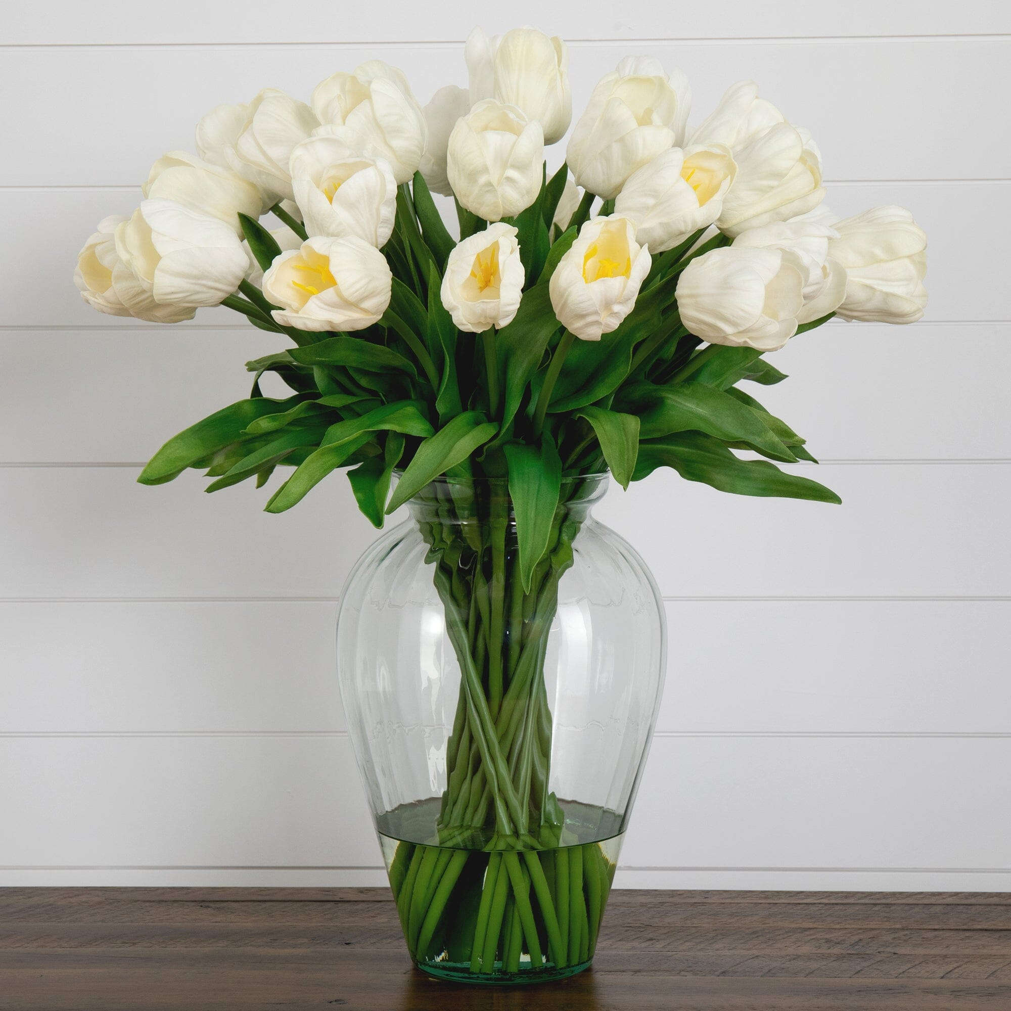 Signature Collection 24” Tulip Artificial Arrangement in Glass Vase House Nimbus